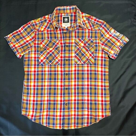 G-Star Raw Men's Multicolor Anderson Keith Plaid Short Sleeve Shirt Size Large - Picture 1 of 14